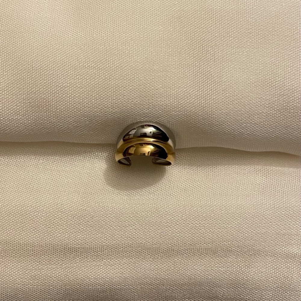 Delicate Two-Tone Gold & Silver Open Ring | 18K Gold-Plated - Picture 3 of 10